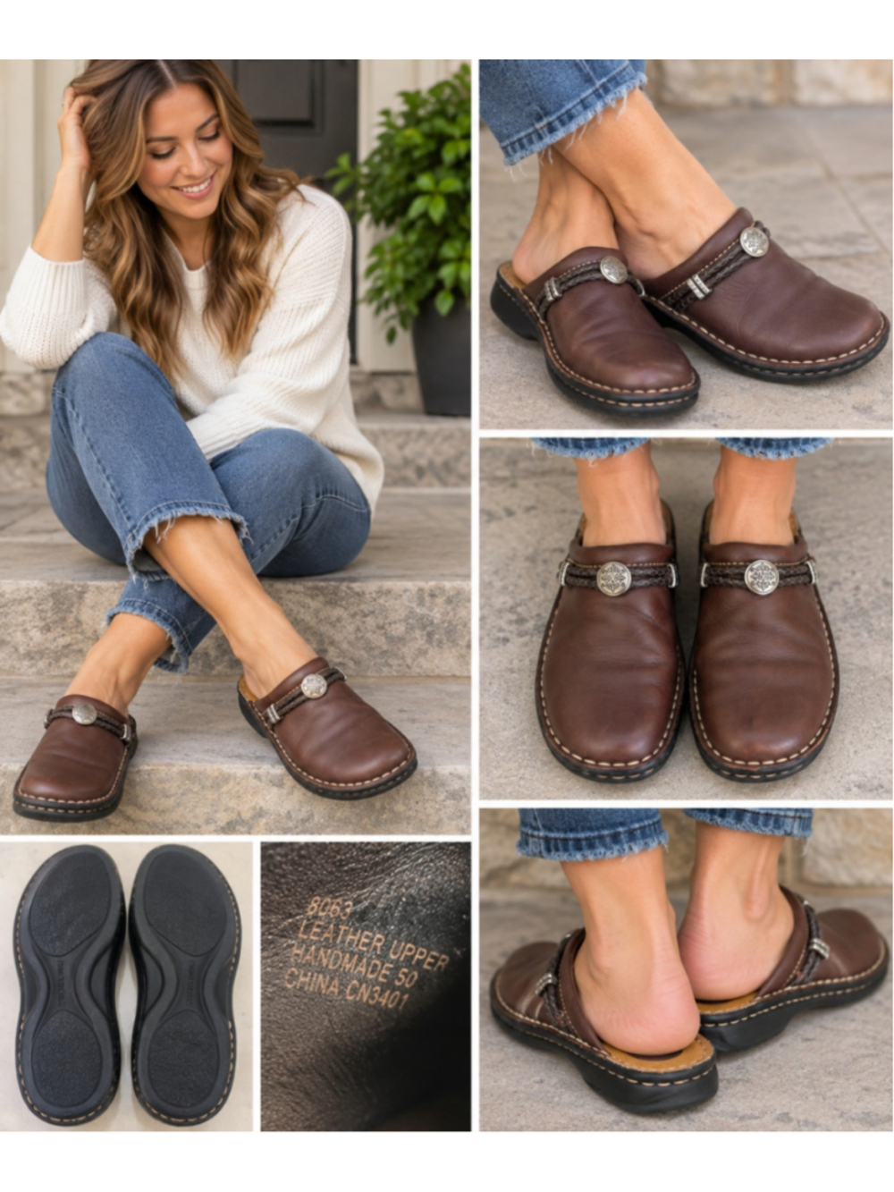 Minnetonka 6062 Brown Leather Concho Mule Clogs Western Boho Size 7
